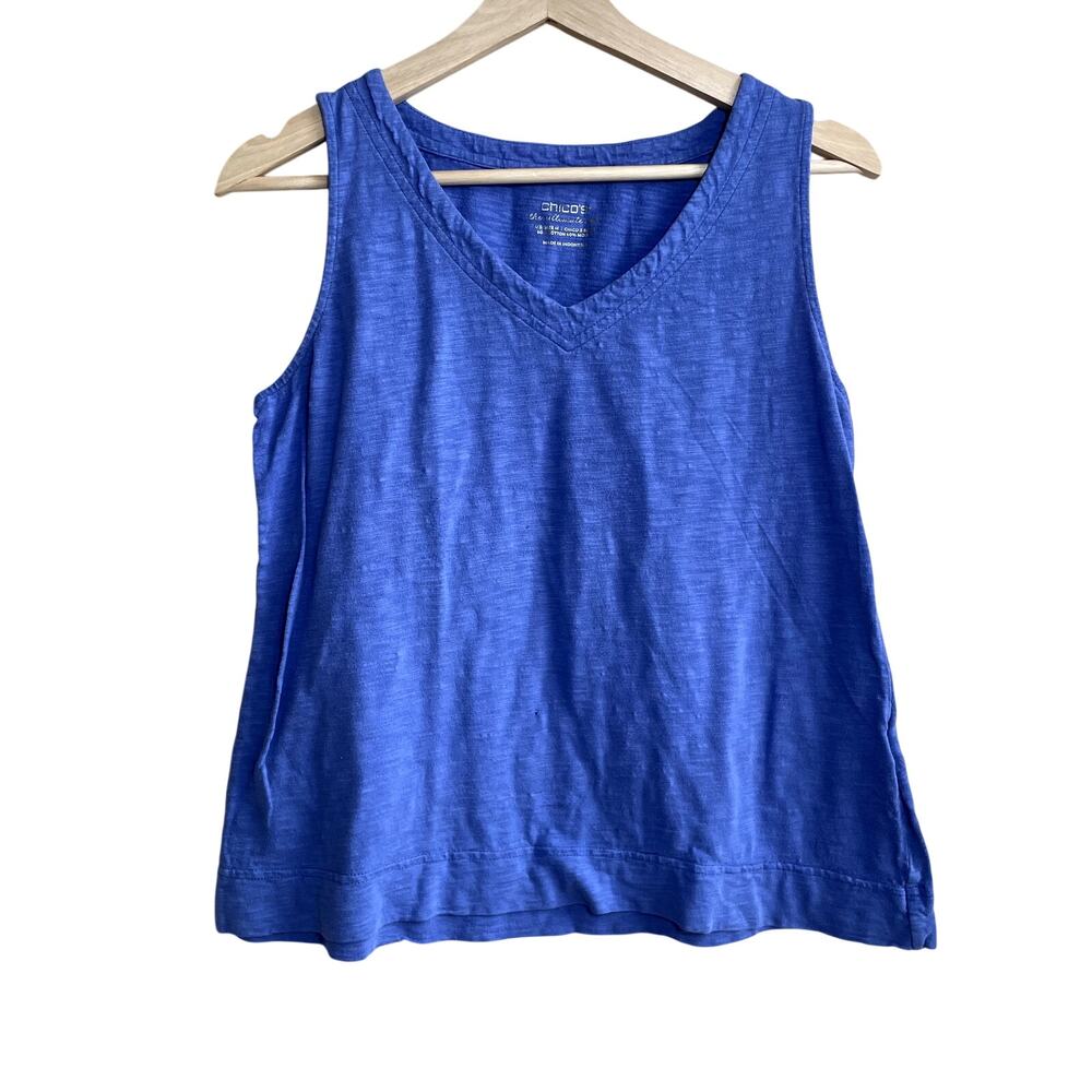 Chico's the‎ ultimate tee sleeveless indigo tank top women's size M cotton FLAW